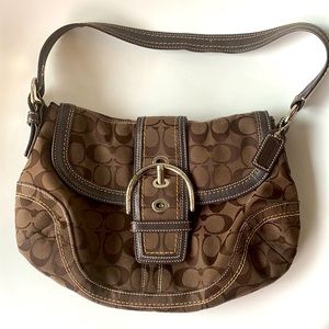 Authentic Coach Signature SOHO shoulder adjustable strap Leather/canvas Brown